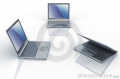 Three laptops over white background Cartoon Illustration