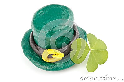 Three leaf clover and Green Leprechaun Hat Stock Photo