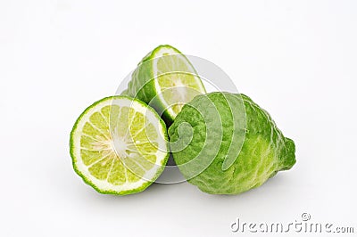 Three leech lime fruits isolated Stock Photo