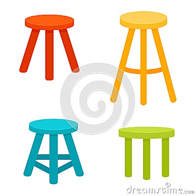 Three legged stool set. Vector Illustration
