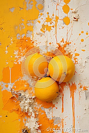 three lemons on a wall Stock Photo