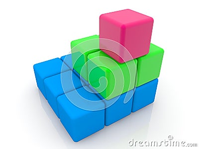 A three-level pyramid of colored toy blocks Stock Photo