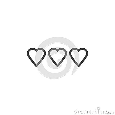 Three life, gaming hearts line icon Vector Illustration