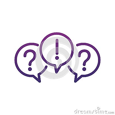 Three linear chat speech message bubbles with question and exclamation marks. Forum icon. Communication concept. Stock vector Cartoon Illustration
