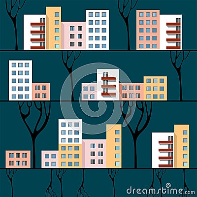 Three lines with town houses Vector Illustration