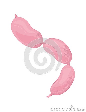 Three linked pink sausages vector illustration. Meat product design element, simple flat style Vector Illustration