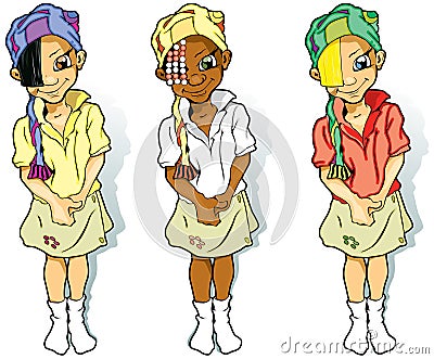 Three Little Girls in Scarves Vector Illustration