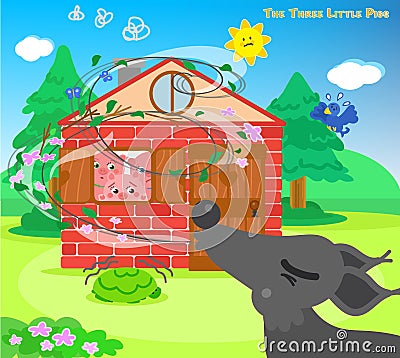 The three little pigs 10: blowing wolf Vector Illustration