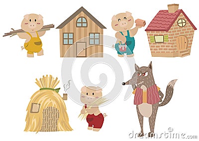 The Three Little Pigs Characters Vector Illustration