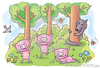 Three little pigs fairy tale Vector Illustration