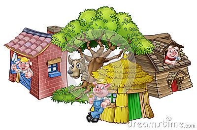 The Three Little Pigs Fairytale Vector Illustration