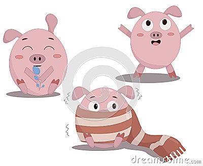 three little pigs, one with berries, the other in a scarf and the last one just enjoys life Vector Illustration