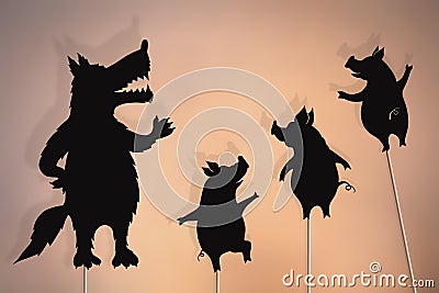 Three little pigs storytelling, shadow puppets Stock Photo