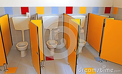 Three little water closed of a kindergarten for children Stock Photo