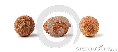 Three lychee fruits on a white background Stock Photo