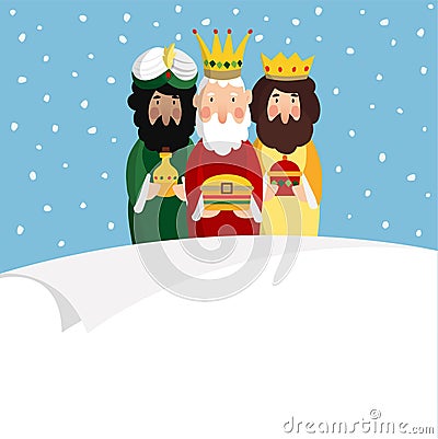 Three magi. Biblical kings Caspar, Melchior and Balthazar. Vector illustration background, web banner for Spanish Dia Vector Illustration