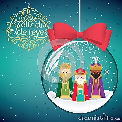 Three magic kings in Christmas decoration ball Vector Illustration