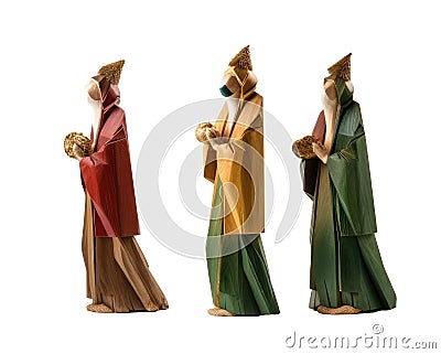 Three Magic Kings Day christmas 3d wise men came to worship the Infant Christ, brought him a gift of gold, frankincense and myrrh Stock Photo