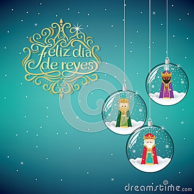 The three magic kings. Happy Epiphany written in Spanish Vector Illustration