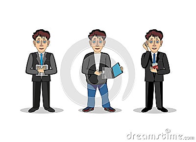 Three male characters of different professions: humanitarian, it, businessman Vector Illustration