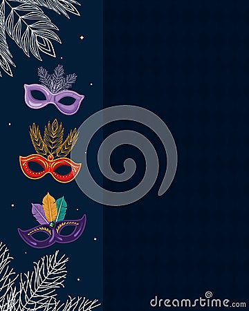 three mardi gras masks Vector Illustration