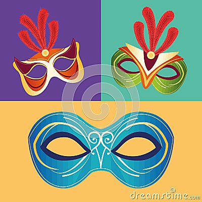 three mardi gras masks Vector Illustration