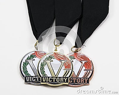 Three Medals on Black Ribbons Stock Photo