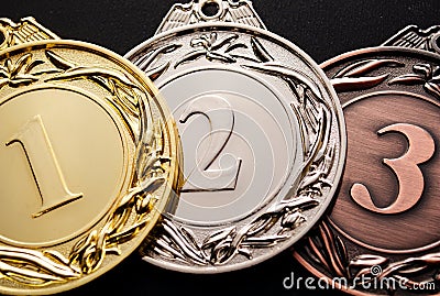 Three medals for prizes Stock Photo