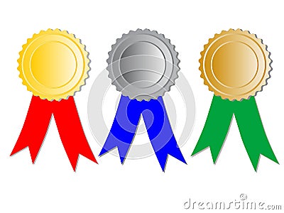Three medals with ribbons Vector Illustration