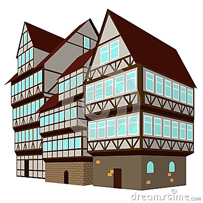 Three medieval houses in old town Vector Illustration