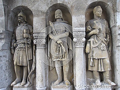 Three medieval knights in Hungary Stock Photo