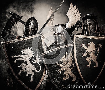 Three medieval knights Stock Photo