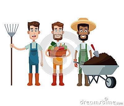 three men farmer work image Cartoon Illustration