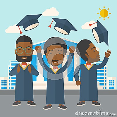 Three men throwing graduation cap Vector Illustration