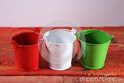 Three metal buckets Stock Photo