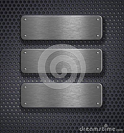 Three metal plates over grid background Stock Photo