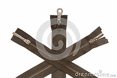 Three metal zippers Stock Photo