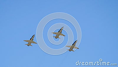 Military Jets Flying Over Race Track Stock Photo