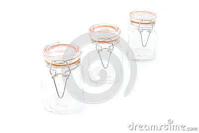 Three Mini Clip Top Square Glass Preserving Jars Stock Photo