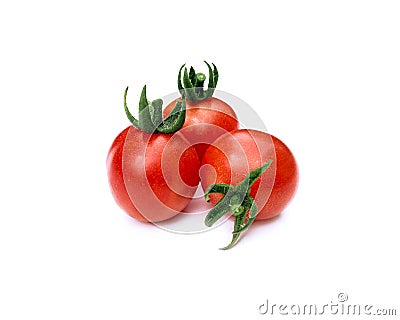 Three miniature red cherry tomatoes. Stock Photo