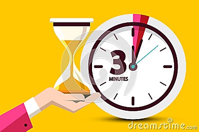 Three Minutes Countdown Design on Yellow Background Vector Illustration