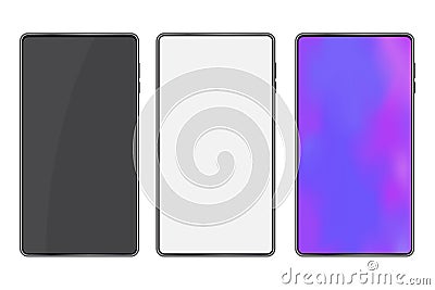Three mobile phones mocap style. Vector image of a smartphone. Blank screen cellphone. Stock Photo Stock Photo