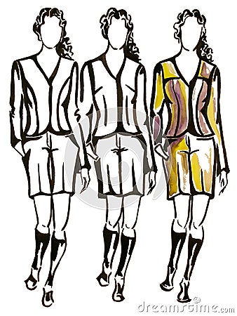 Three models Cartoon Illustration