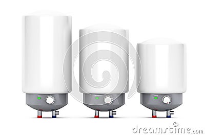 Three Modern Automatic Water Heaters Stock Photo