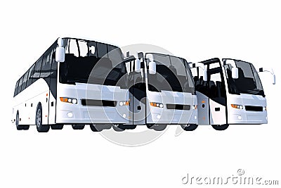 Three Modern Buses Isolated Stock Photo