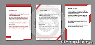 Three modern document templates with red accents. Each template features different red design elements and text Vector Illustration