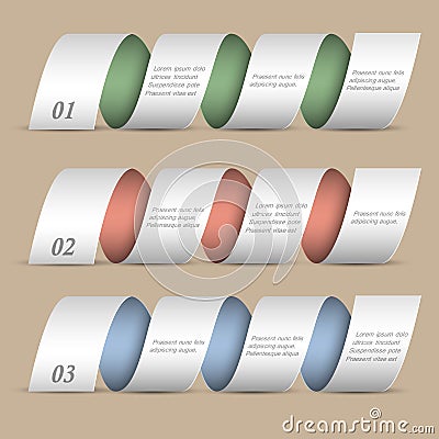 Three modern numbered ribbons-banners Vector Illustration