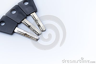 Three modern off door key lock on white background. Stock Photo