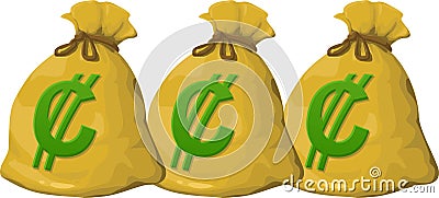 Set of three money bags on white background Cartoon Illustration