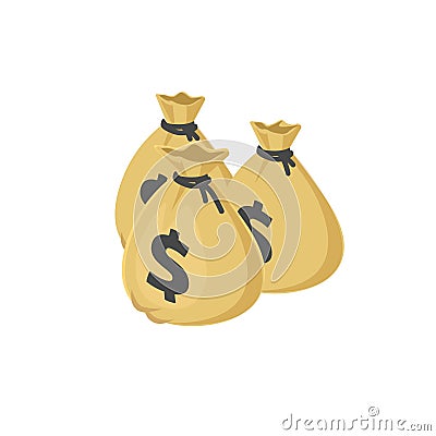 Three money bags vector illustration, cartoon 3d isometric lots of dollar cash, idea of big gran or credit, success Vector Illustration